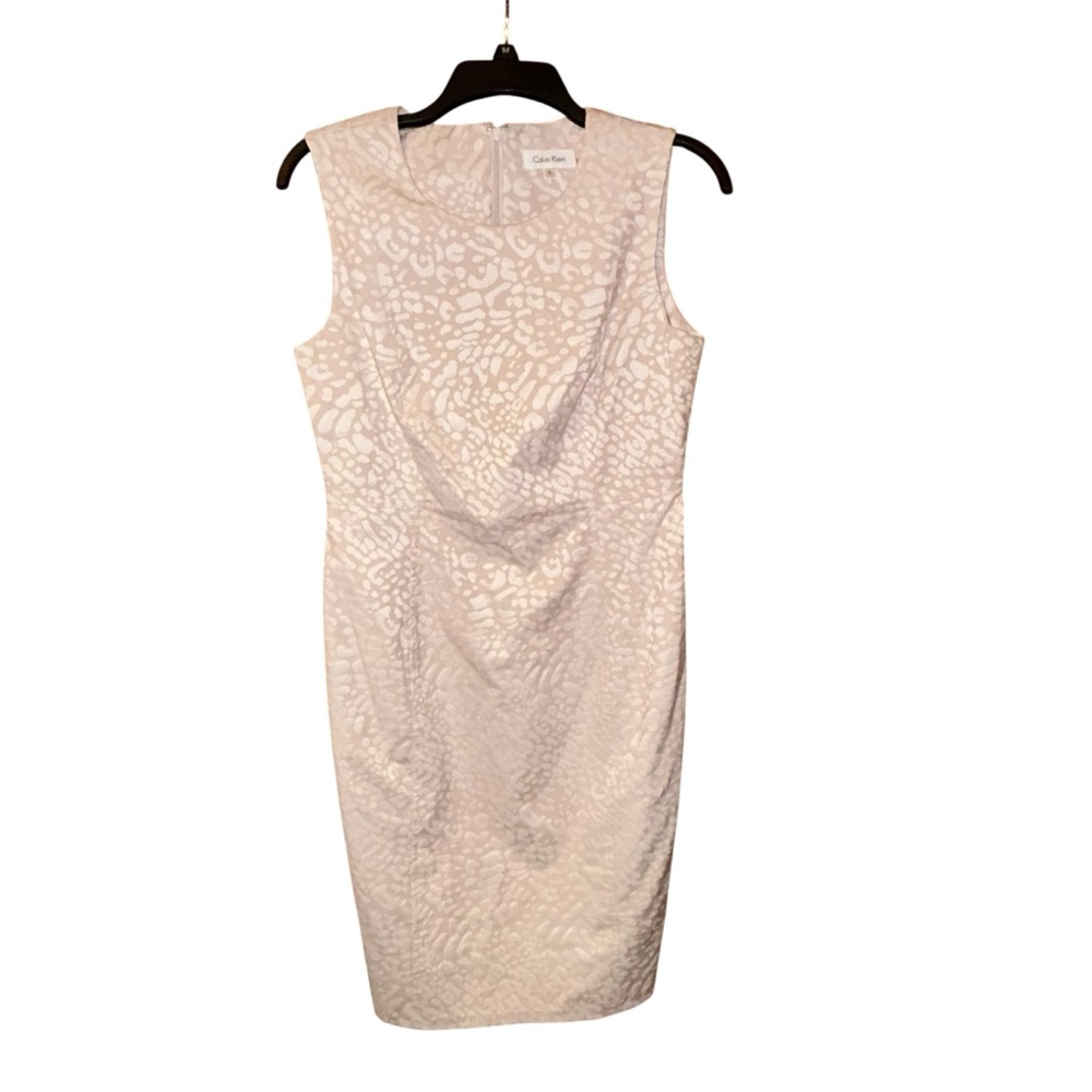 Calvin Klein Sheath Dress Animal Jacquard‎ Womens 8 Light Beige Event Office